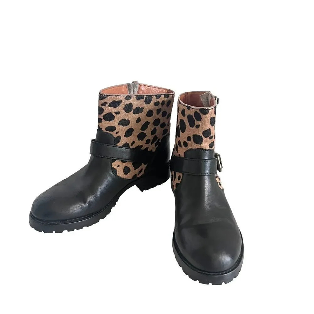 MARC BY MARC JACOBS Engineer Leopard Print Biker Ankle Boots Women's Siz…